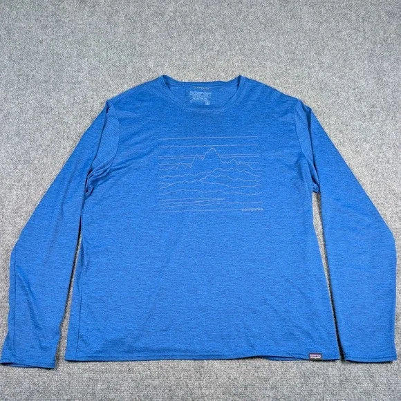 Patagonia Capilene Cool Daily Mens Large Blue Long Sleeve Mountain Graphic Tee - Picture 2 of 6